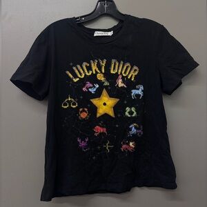 DIOR Lucky Dior yellow logo astrology star bee print crew neck tshirt Large